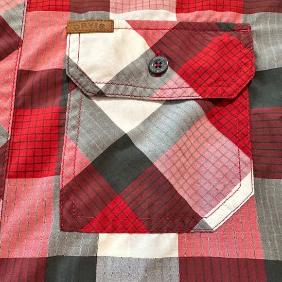 Orvis Plaid Shirt Mens Large Red Gray‎ Plaid Short Sleeve Button Down Outdoor - Picture 5 of 8